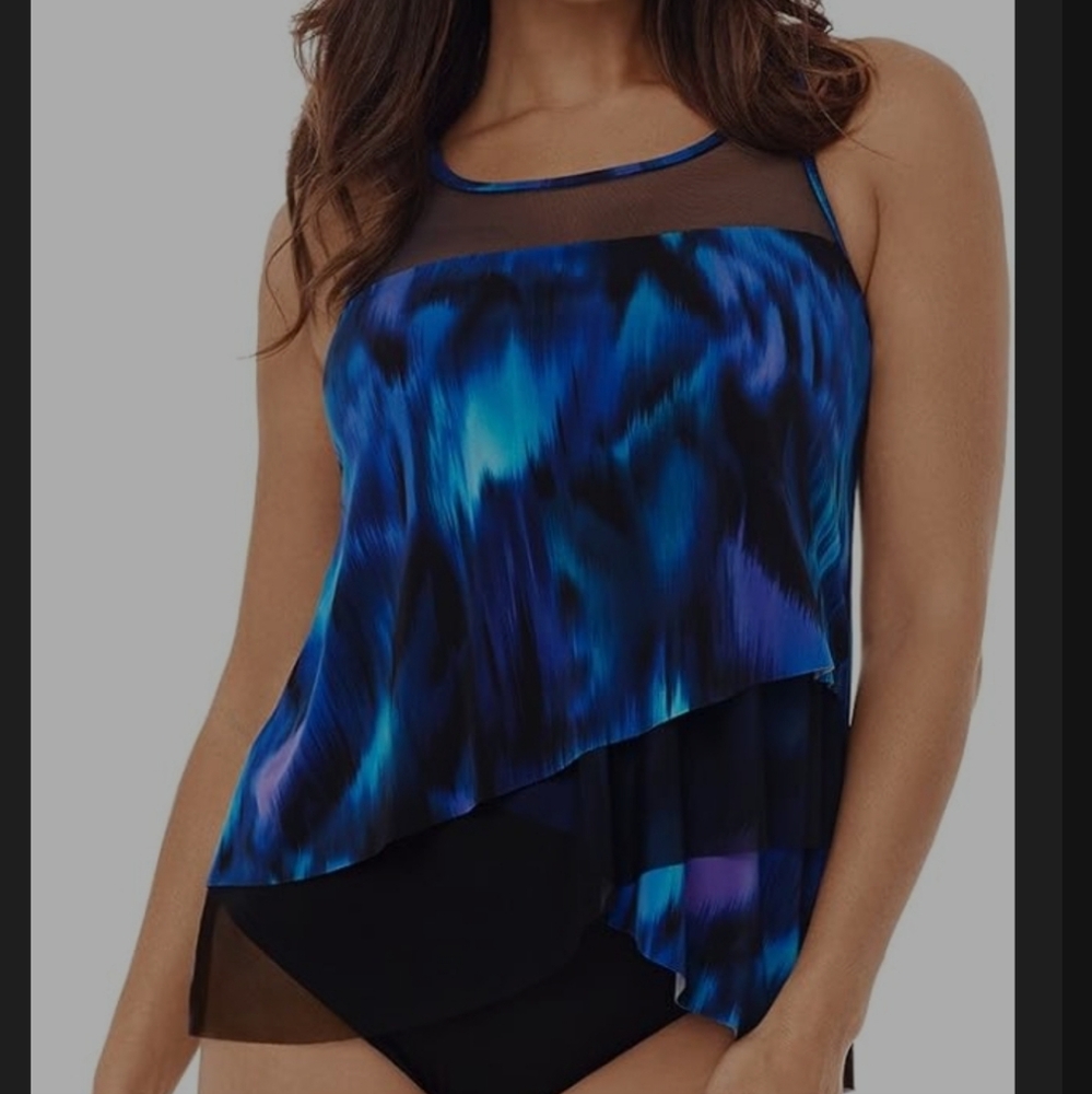 Miraclesuit Slimming Mirage Blue Black Tankini Swim Top